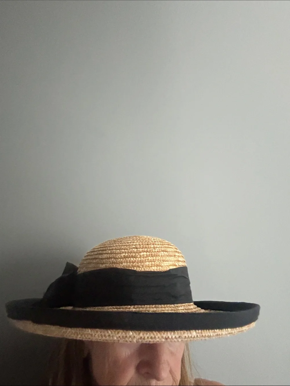 Women's Natural Straw Sun Hat with Black Ribbon Trim